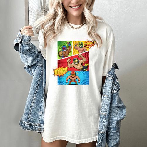 Lucha Libre Comic Book Mexican Wrestling Cartoon Wrestler Women's Comfort Colors T-Shirt - Bookorys UK