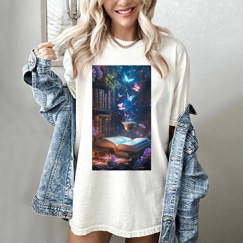 Magic Books Butterflies Fantasy Nature Tea Enchanting Women's Comfort Colors T-Shirt - Bookorys