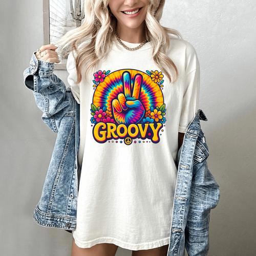 Peace Sign Groovy Vibes Costume Nostalgia Tie Dye Fashion Women's Comfort Colors T-Shirt - Figerry