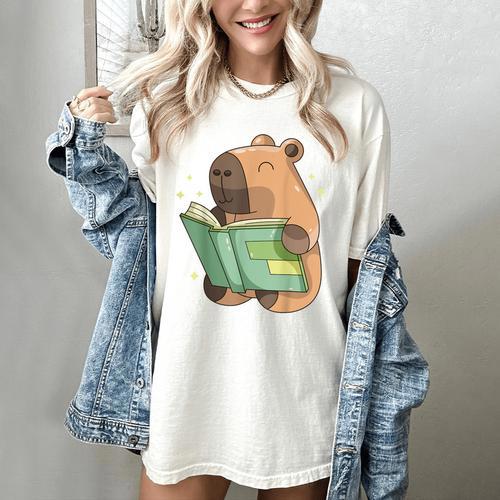 Pet Capybara Is Reading Library Capy Word Book Day Teacher Men Women Kids Women's Comfort Colors T-Shirt - Bookorys AU