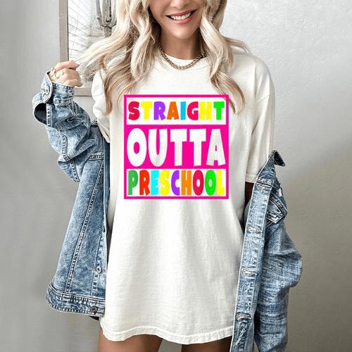 Pink STRAIGHT OUTTA Preschool PRE-K Graduation Women's Comfort Colors T-Shirt - Best Gift Smart