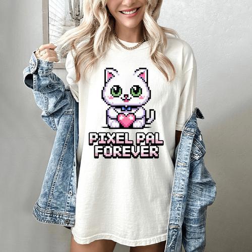 Pixel Art Pet Cat Y2K Retro Vintage Digital Nostalgia Tech Women's Comfort Colors T-Shirt - Figerry