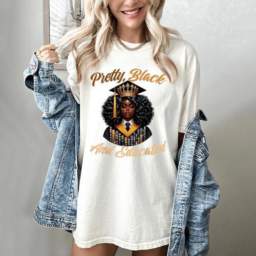 Pretty Educated African American Graduation Class 2024 Women's Comfort Colors T-Shirt - Best Gift Smart