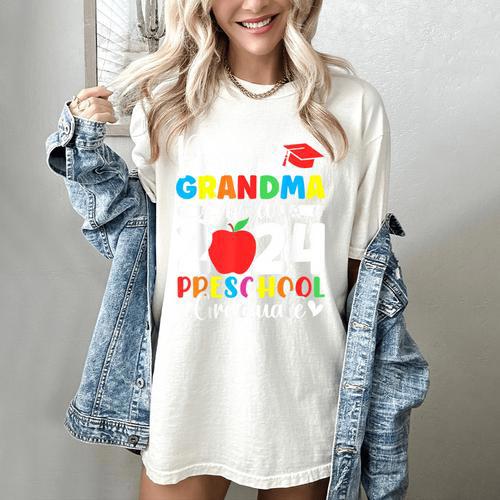Proud Grandma Of Class Of 2024 Preschool Graduate Graduation Women's Comfort Colors T-Shirt - Best Gift Smart