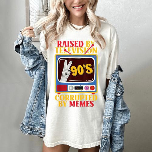 Raised By Television Corrupted By Memes Internet Nostalgia Women's Comfort Colors T-Shirt - Figerry