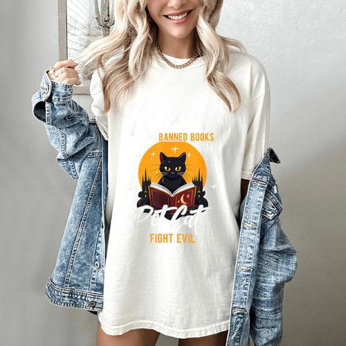 Read Banned Books Pet Cats Fight Evil Read Banned Reader Women's Comfort Colors T-Shirt - Bookorys