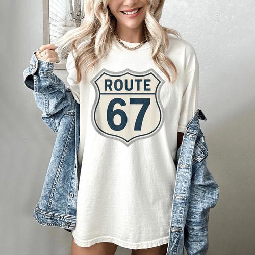 Retro Route 67 Highway Sign Vintage Road Nostalgia Women's Comfort Colors T-Shirt - Figerry