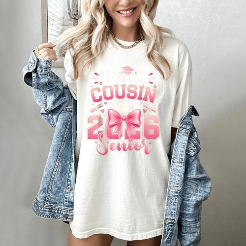 Senior 2026 Class Of 26 Coquette Pink Bow Graduation Cousin Women's Comfort Colors T-Shirt - Best Gift Smart