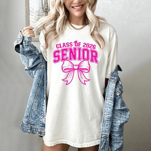 Senior Class Of 2026 Coquette Pink Bow Graduation 2026 Women's Comfort Colors T-Shirt - Best Gift Smart
