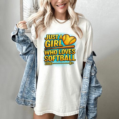 Softball Just A Girl Comic Book Style Graphic For Teens Women's Comfort Colors T-Shirt - Bookorys UK