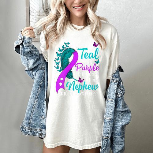 Suicide Awareness I Wear Teal Purple In Memory Of My Nephew Women's Comfort Colors T-Shirt - Easessy