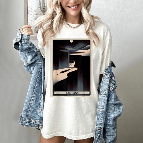Tarot Cards Guide Book Esoteric Mysticism Clothing The Fool Tarot Card -Adults & Kids Small Short Sleeve Crew Neck Classic Fit Women's Comfort Colors T-Shirt - Bookorys