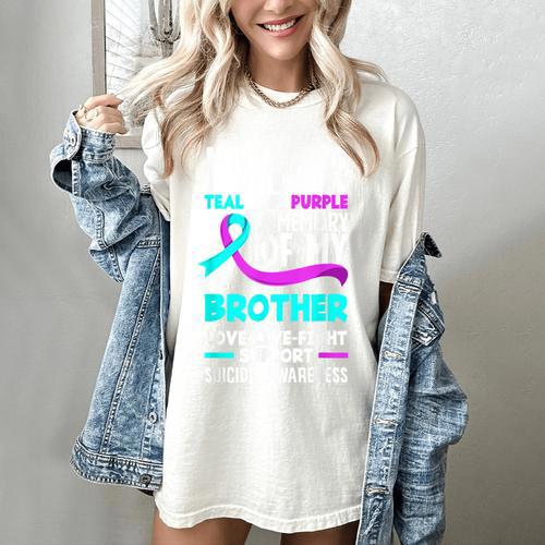 Teal & Purple In Memory Of My Brother Suicide Prevention Women's Comfort Colors T-Shirt - Easessy