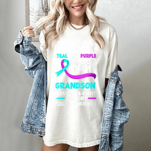 Teal & Purple In Memory Of My Grandson Suicide Prevention Women's Comfort Colors T-Shirt - Easessy