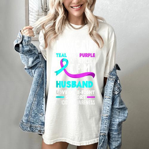 Teal & Purple In Memory Of My HusbandSuicide Prevention Women's Comfort Colors T-Shirt - Easessy