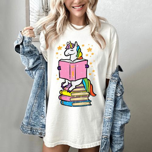 Unicorn Read Reading Book Librarian America Girls Women Women's Comfort Colors T-Shirt - Bookorys DE