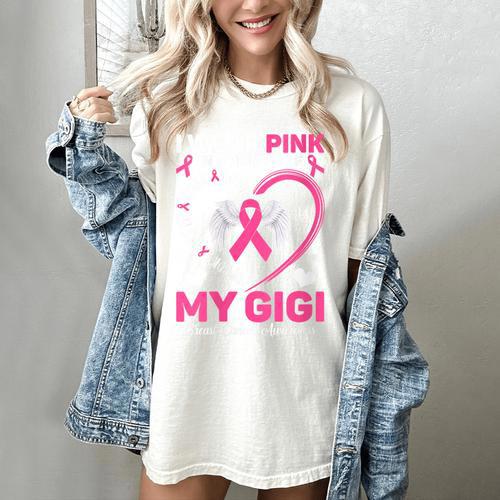 I Wear Pink In Memory Of My Gigi Breast Cancer Awareness Women's Comfort Colors T-Shirt - Easessy
