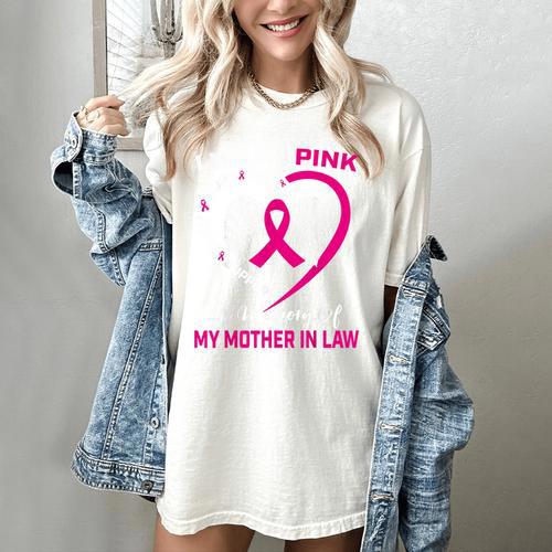 I Wear Pink In Memory Of My Mother In Law Mom Breast Cancer Women's Comfort Colors T-Shirt - Easessy
