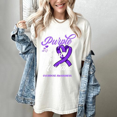 I Wear Purple In Memory Of My Husband Overdose Awareness Women's Comfort Colors T-Shirt - Easessy