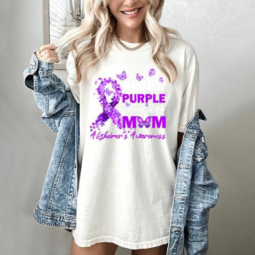 I Wear Purple In Memory Of My Mom Alzheimers Awareness Women's Comfort Colors T-Shirt - Easessy