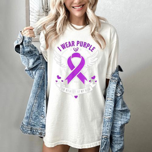 I Wear Purple In Memory Of My Mom Alzheimers Awarenesss Women's Comfort Colors T-Shirt - Easessy