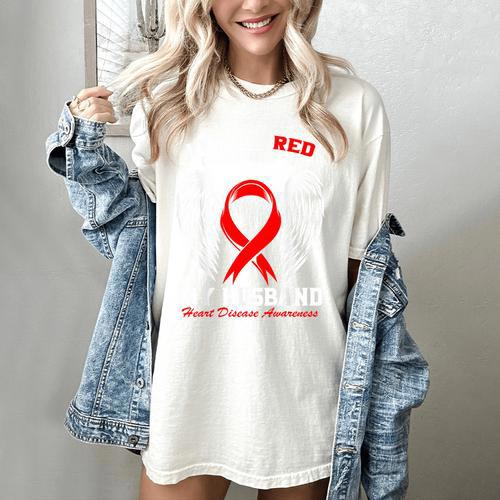 I Wear Red In Memory Of My Husband Heart Disease Awareness Women's Comfort Colors T-Shirt - Easessy