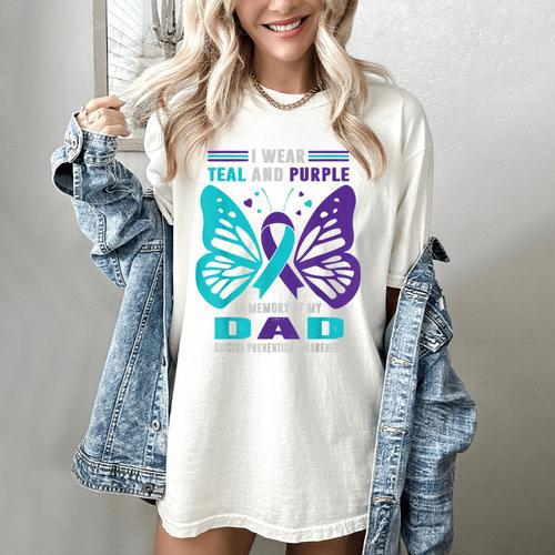 I Wear Teal And Purple In Memory Of My Dad Women's Comfort Colors T-Shirt - Easessy