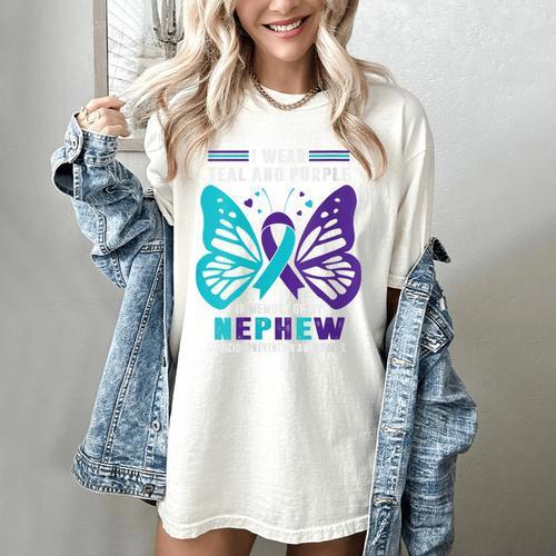 I Wear Teal And Purple In Memory Of My Nephew Women's Comfort Colors T-Shirt - Easessy