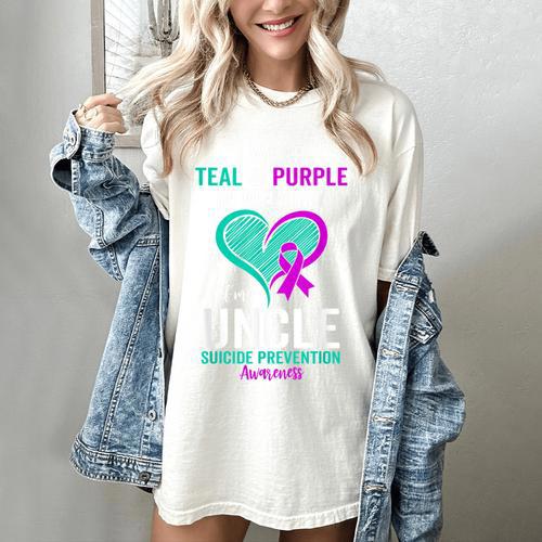 I Wear Teal And Purple In Memory Of My Uncle Mental Health Women's Comfort Colors T-Shirt - Easessy