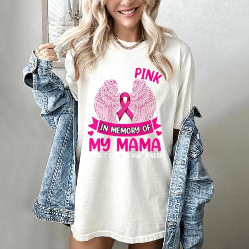 Wings Breast Cancer Shirt I Wear Pink In Memory Of My Mama Women's Comfort Colors T-Shirt - Easessy