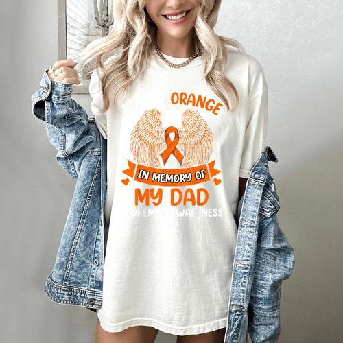 Wings Leukemia Shirt I Wear Orange In Memory Of My Dad Women's Comfort Colors T-Shirt - Easessy