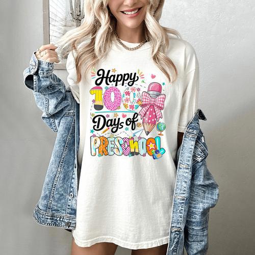 100th Day Of School Teacher Books 100 Days Of Preschool Girl Women's Comfort Colors T-Shirt - Bookorys AU