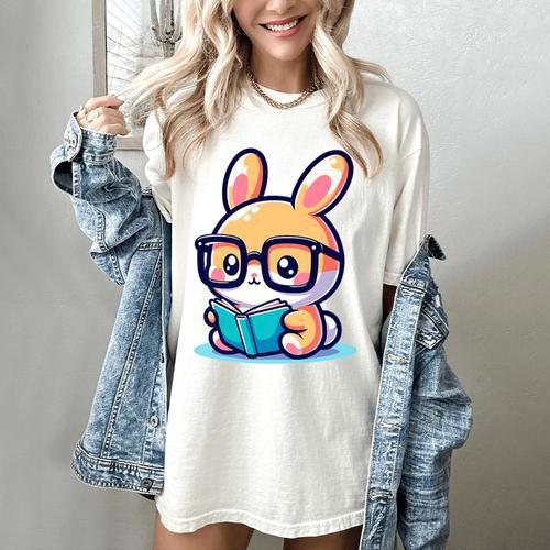 Adorable Book Lover Rabbit With Reading Glasses Cute Premium Women's Comfort Colors T-Shirt - Bookorys AU