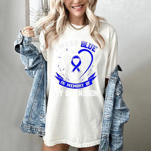 Blue In Memory Of Grandson Colon Cancer Awareness Shirts Premium Women's Comfort Colors T-Shirt - Easessy