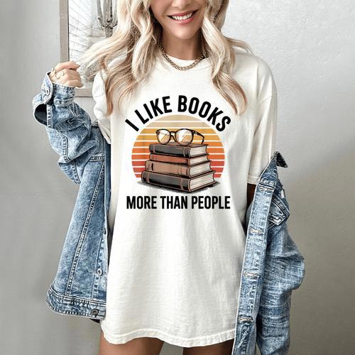 I Like Books More Than People Glasses Women's Comfort Colors T-Shirt - Bookorys CA