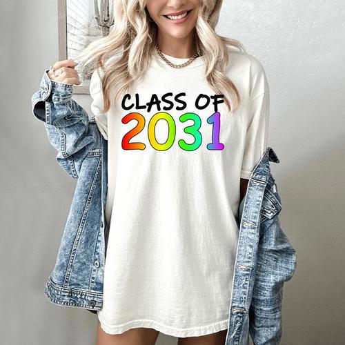 Class Of 2031 Pre-K -12th Grade Hand Prints Space Graduation Women's Comfort Colors T-Shirt - Best Gift Smart