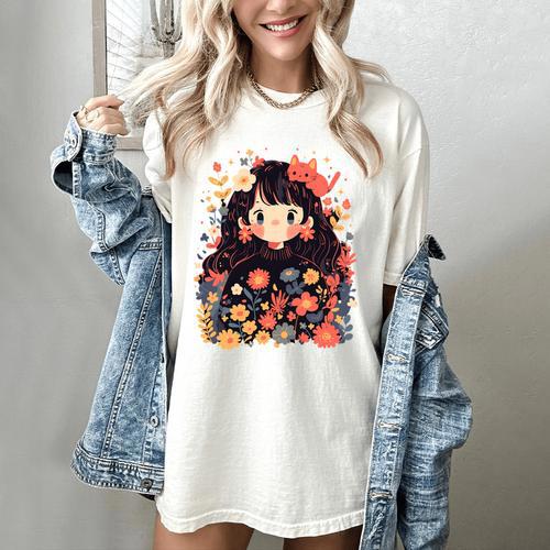 Cottagecore Wild Flowers Book Reader Cat Nature Soft Women's Comfort Colors T-Shirt - Bookorys DE