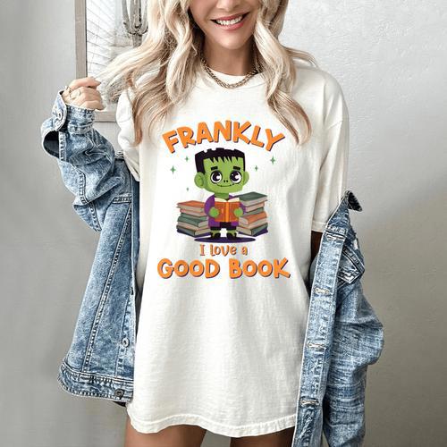Cute Halloween Teacher Librarian Frankenstein Reading Books Women's Comfort Colors T-Shirt - Bookorys CA