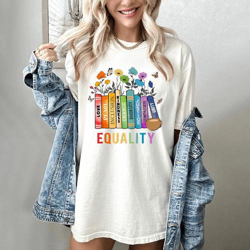 Equal Rights Book Flower Equality Peace Love Kindness Book Women's Comfort Colors T-Shirt - Bookorys