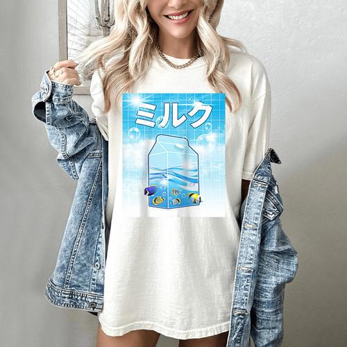 Frutiger Aero Aesthetic Tech Kawaii Milk Underwater Fishes Raglan Baseball Tee Women's Comfort Colors T-Shirt - Figerry