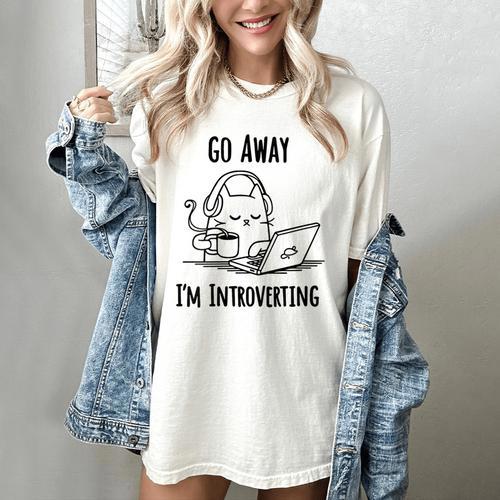 Go Away I'm Introverting Cat Introvert Anxiety Anxious Women's Comfort Colors T-Shirt - Raresse
