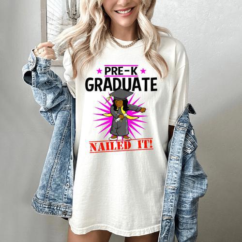 Kids Pre K Graduation Flossing Girl Nailed It Graduate Girls Women's Comfort Colors T-Shirt - Best Gift Smart
