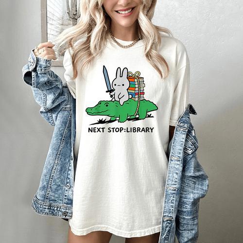 Next Stop Library Reading Book Women's Comfort Colors T-Shirt - Bookorys AU