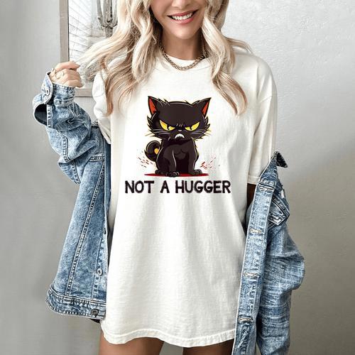 Not A Hugger Tee Angry Cat Sarcastic Cute Introvert Women's Comfort Colors T-Shirt - Raresse