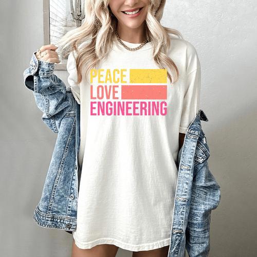 Peace Love Engineering Engineer School Graduation Retro Women's Comfort Colors T-Shirt - Best Gift Smart