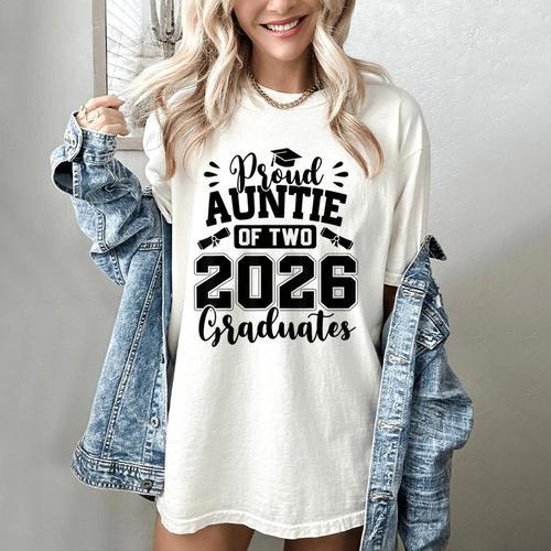 Proud Auntie Of Two 2026 Graduates Graduation Women's Comfort Colors T-Shirt - Best Gift Smart