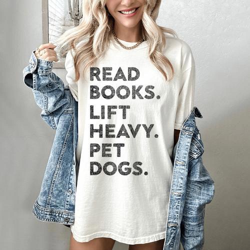 Retro Gym Book Lover Read Books Lift Heavy Pet Dogs Women's Comfort Colors T-Shirt - Bookorys