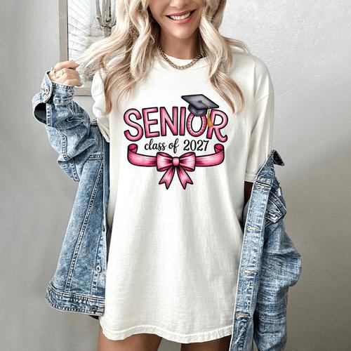 Senior Class Of 2027 Coquette Pink Bow Graduation 2027 Women Women's Comfort Colors T-Shirt - Best Gift Smart