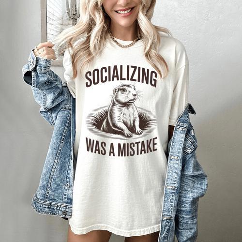 Socializing Was a Mistake Prairie Dog Introverts Humor Women's Comfort Colors T-Shirt - Raresse