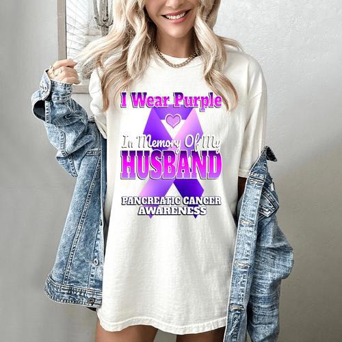 I Wear Purple In Memory Of My Husband Pancreatic Cancer Premium Tri-Blend Women's Comfort Colors T-Shirt - Easessy